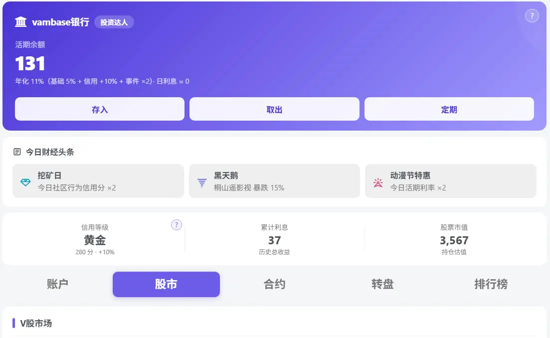 银行家上线 存款 买股票 玩杠杆合约赚积分 测试中 入口-用户中心-Vambase社区
